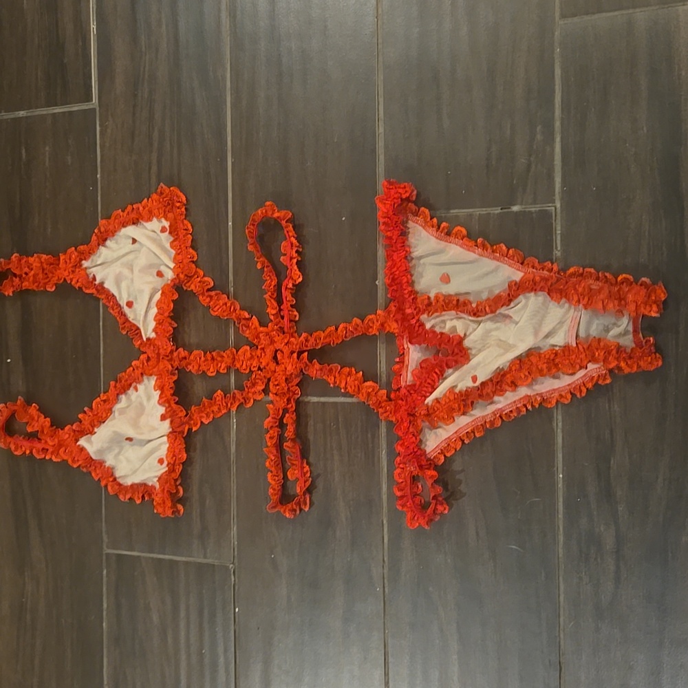 RARE Biege Mesh And Red Hearts W/ Lace Intimate NWOT - Picture 2 of 4